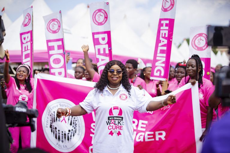 PALSA survivors marching with HOPE, PEACE and HEALING flags